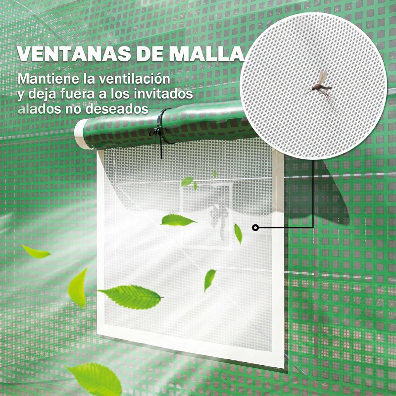 Outsunny Invernadero de Jardín Huerto Tipo Túnel 6 Ventanas Cultivos Plantas y Verduras Cubierta PE 140g/㎡ Impermeable 4x2x1.9m Acero