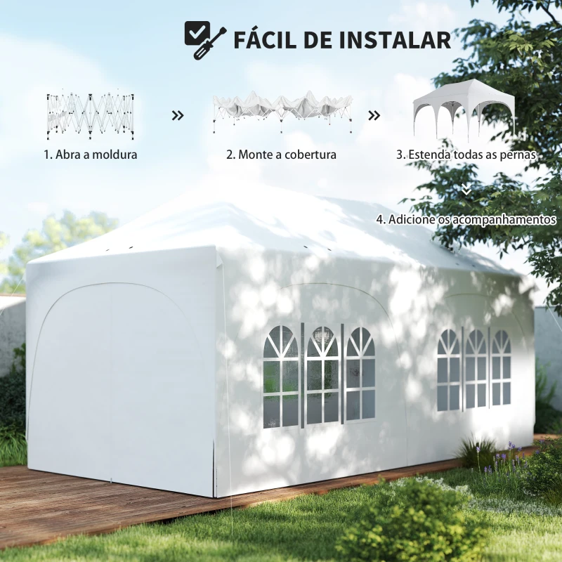 Outsunny Tenda Dobrável 6x3 m Pop-up com 4 Painéis Removíveis Altura Ajustável e Bolsa de Transporte Branco
