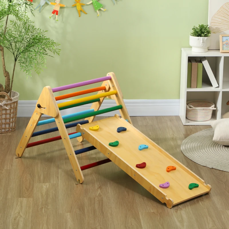 AIYAPLAY Triangle escalade enfants 3 en 1, rampe double-face pour grimper et glisser, charge 50 kg, 147x64,5x63cm, multicolore