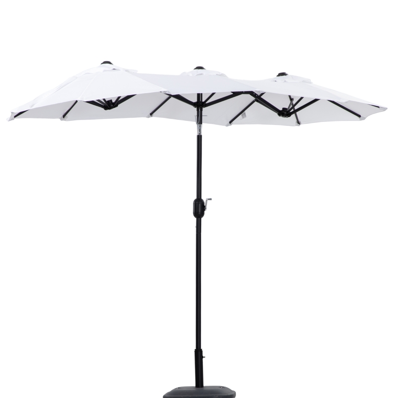 Outsunny Umbrela de soare de gradina basculabila dubla cu deschidere cu manivela, copertina cu orificii cu ventilatie si 12 nervuri, 295x152x222cm, alb