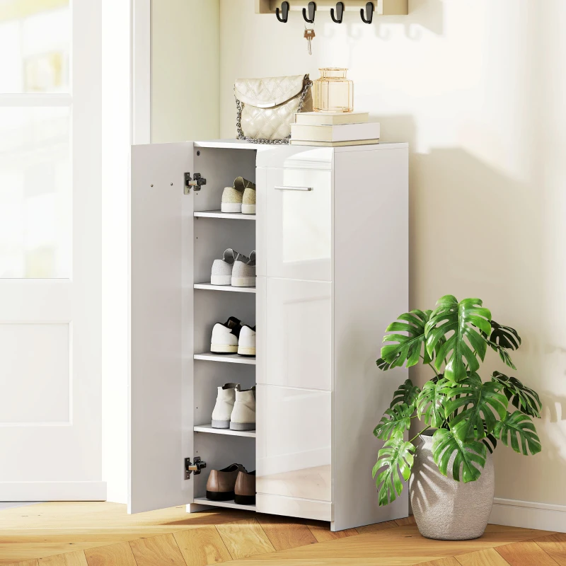 HOMCOM Sapateira Armário para Sapatos Moderno com Prateleiras Ajustáveis para 10 Pares de Sapatos 55x36x108 cm Branco Brilhante