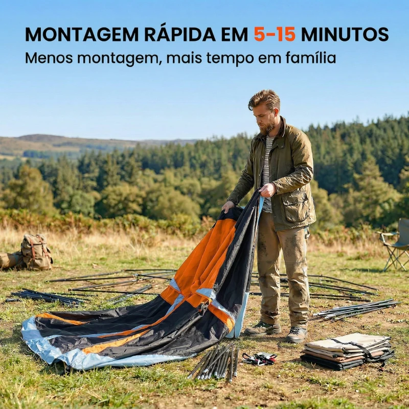 Outsunny Tenda de Campismo Familiar Tipo Túnel para 4 Pessoas com 2 Quartos, Portas e Claraboias Impermeável 530x380x220 cm Multicor