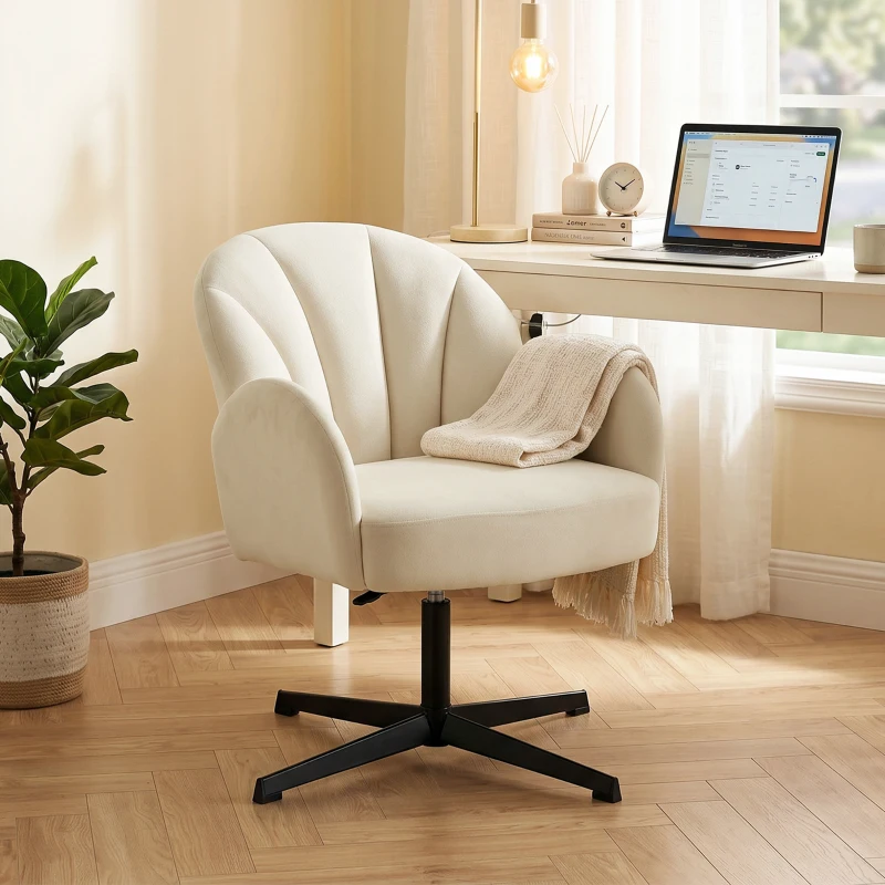 HOMCOM Sillón giratorio de salón sillón auxiliar acolchado en terciopelo respaldo en forma de concha cojín con muelles beige