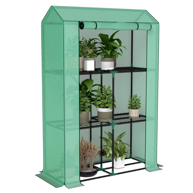 Outsunny Serra da Giardino a 3 Livelli con Copertura in PE Anti-UV e Porta Avvolgibile, 100x40x150 cm, Verde