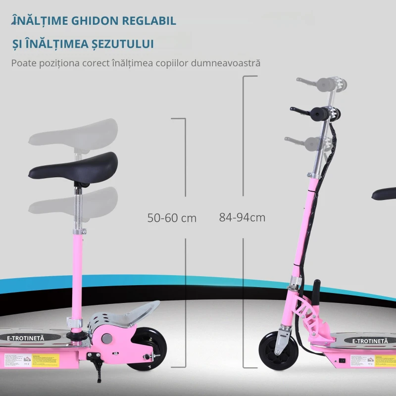 Homcom Trotineta Electrica Copii Roz – Cu sa & Baterie Reincarcabila