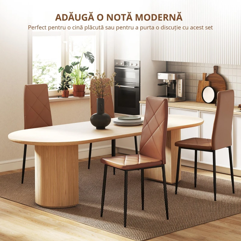 HOMCOM Set de 4 scaune de sufragerie cu spatar inalt, 41x50x97cm, maro
