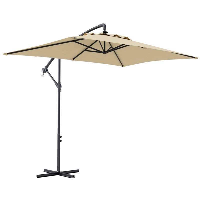 Outsunny Chapéu de Sol Excêntrico 294x193 cm Chapéu de Sol de Jardim com Base Cruzada e Manivela Impermeavel Proteção UV Bege