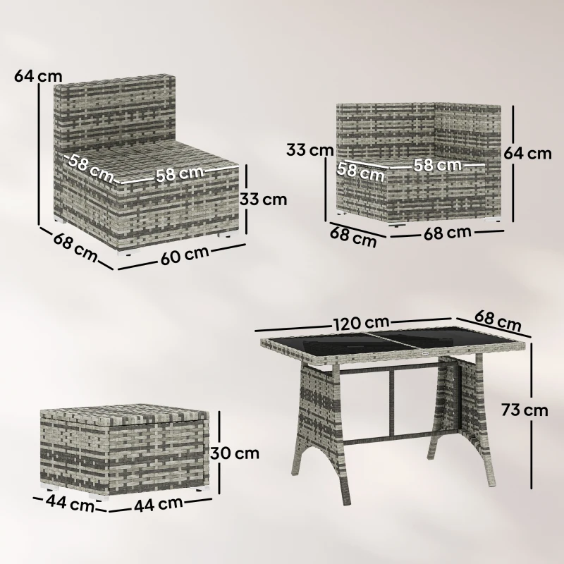 Outsunny 10 Piece Rattan Garden Furniture Set, 3 Corner Sofas with 3 Chairs, 3 Stools and Coffee Table, Outdoor Patio Furniture