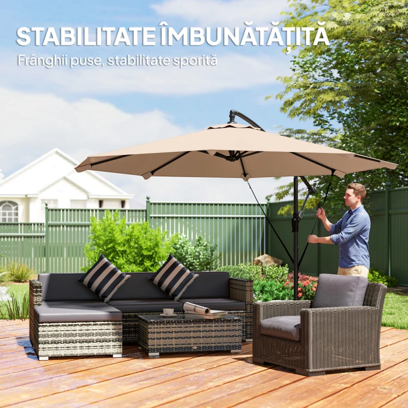 Outsunny Umbrelă Offset Ø3 m cu Bază în Formă de Cruce și Manivelă, din Metal, PP și Poliester, Bej
