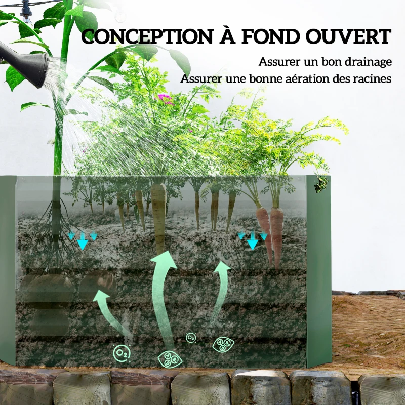 Outsunny Jardinière surélevée en acier galvanisé, lit de jardin avec fond ouvert, 180 x 90 x 57,5 cm, vert clair