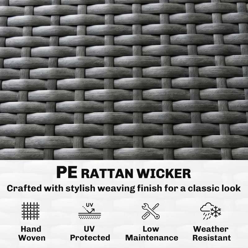 Outsunny 5 Seater Rattan Garden Furniture Set, L Shaped Garden Corner Sofa, Adjustable Back, Faux Wood Table, Dark Grey