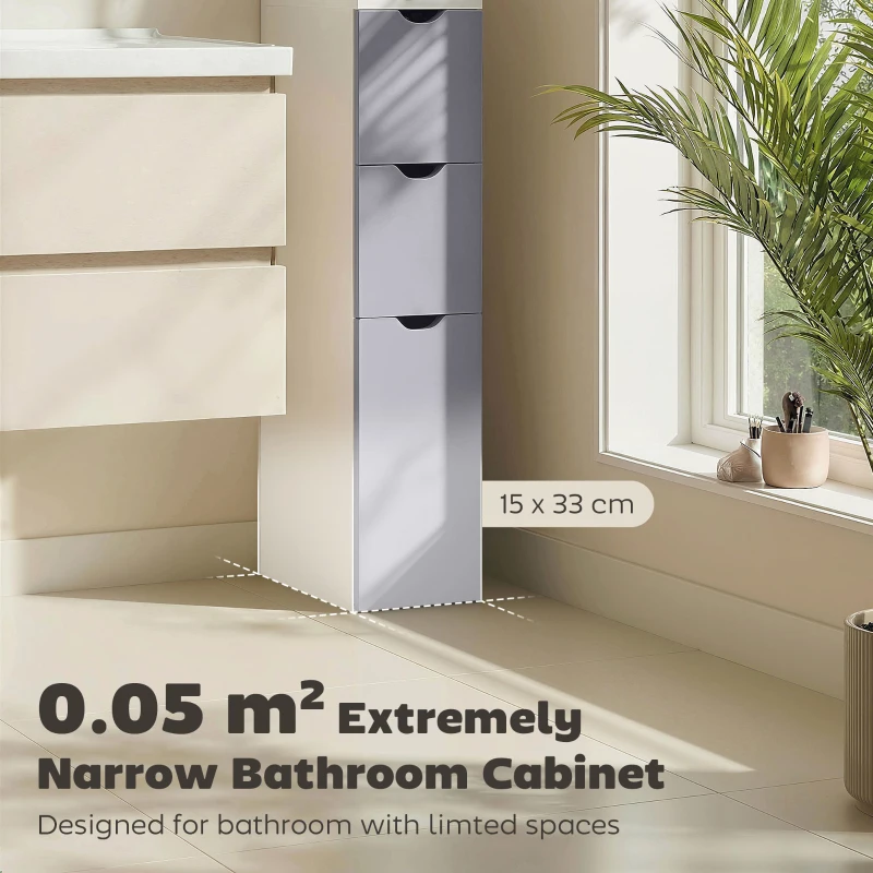 HOMCOM Tall Bathroom Cabinet, Freestanding Slim Bathroom Storage Cabinet with 2-Tier Open Shelf and 2 Drawers for Small Space, Narrow Cupboard Storage Unit, White and Grey