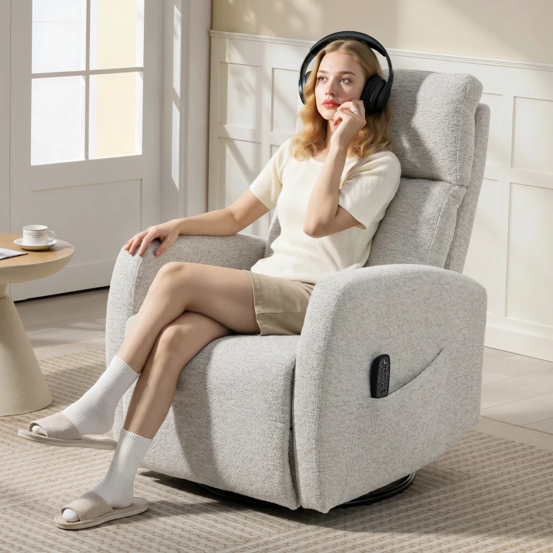 HOMCOM Verstellbarer Massagesessel mit Heizung, Relaxsessel aus Chenille, verstellbare Rückenlehne, 360° drehbar, Creme