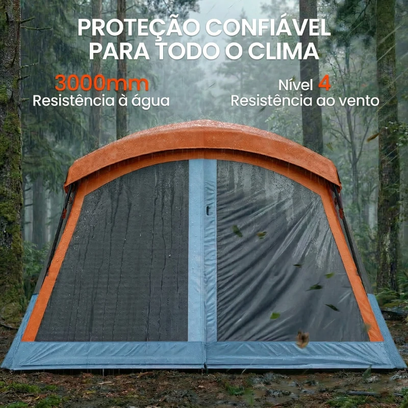 Outsunny Tenda de Campismo Familiar Tipo Túnel para 4 Pessoas com 2 Quartos, Portas e Claraboias Impermeável 530x380x220 cm Multicor
