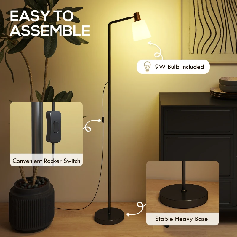 HOMCOM Lampa Stojąca LED do Salonu z Obrotową Głowicą i Temperaturami Barw 3000K/4000K/6500K, Czarna