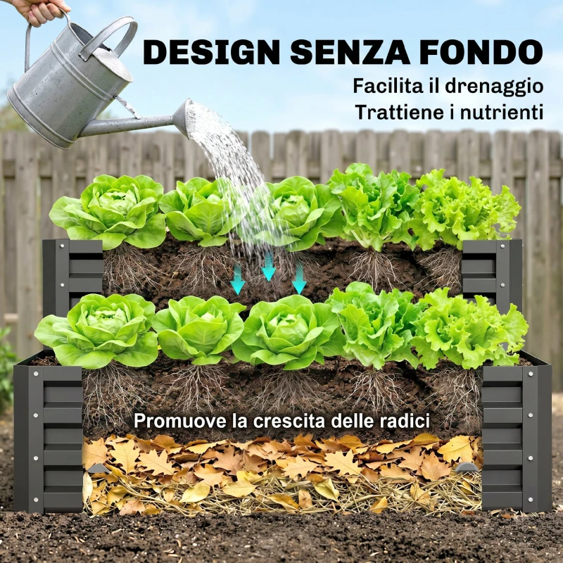 Outsunny Letto per Orto Rialzato a 2 Livelli in Acciaio con Fondo Aperto, 120x101x58cm, Grigio Scuro