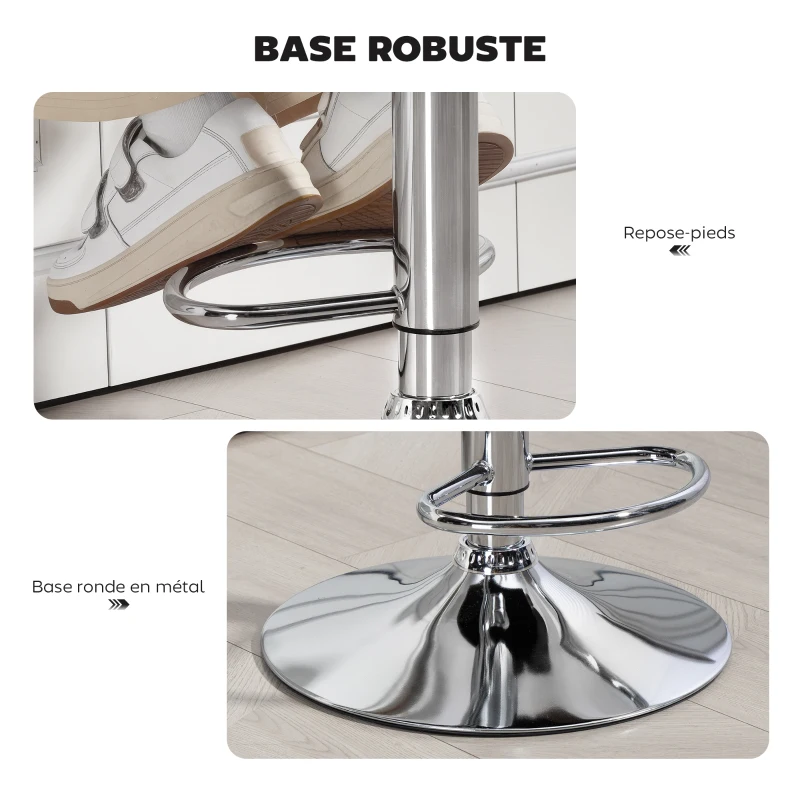HOMCOM Tabouret de bar pivotant chaise de bar réglable en hauteur avec dossier repose-pieds et accoudoirs 61x50x93-113cm blanc