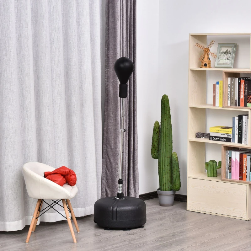 HOMCOM Punching ball sur pied réglable en hauteur 136-154 cm avec gants et base de lestage à ventouses noir