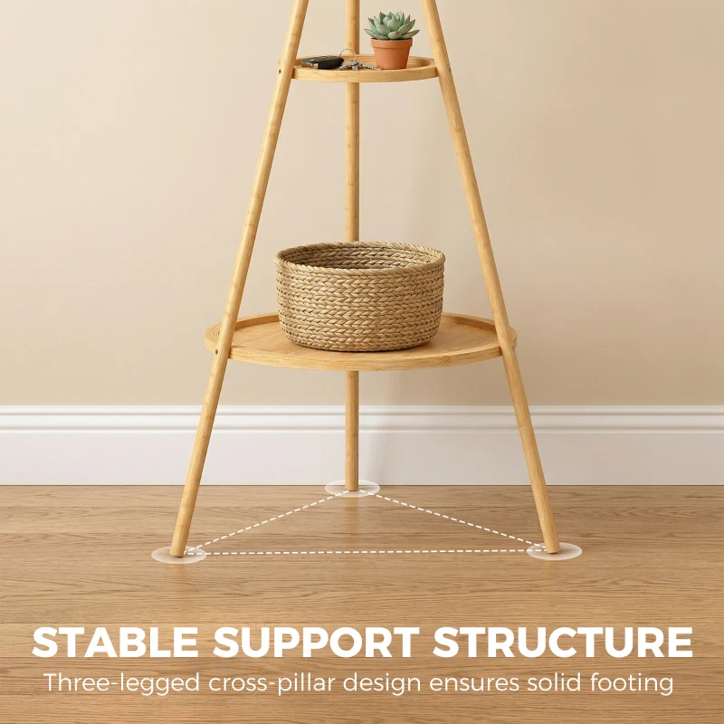 HOMCOM Albero Porta Abiti con 9 Ganci e 2 Ripiani, Naturale