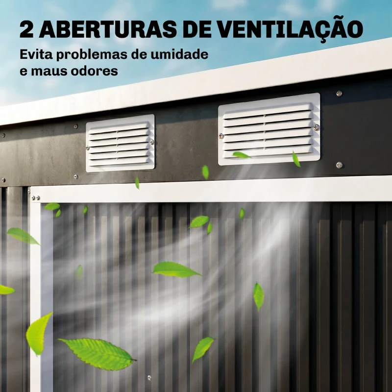 Outsunny Abrigo de Jardim 213x130x173  Abrigo de Exterior de Aço Galvanizado com Porta Corredeira para Armazenamento Cinza Escuro
