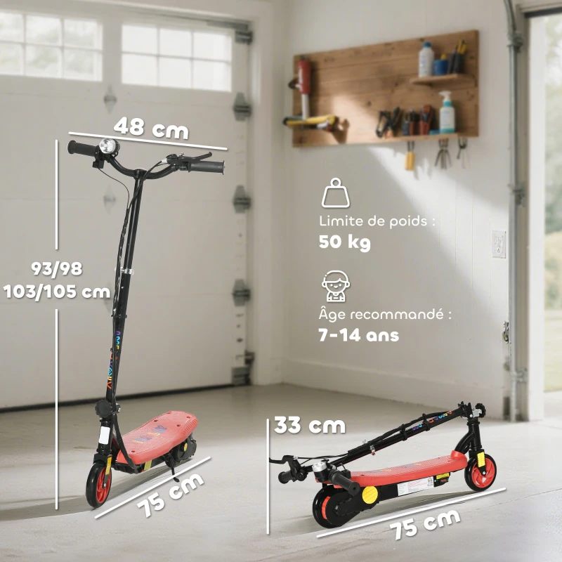 HOMCOM Trottinette électrique 120 W pliable pour enfant 7-14 ans 12 Km/h max. autonomie 10 Km max. rouge