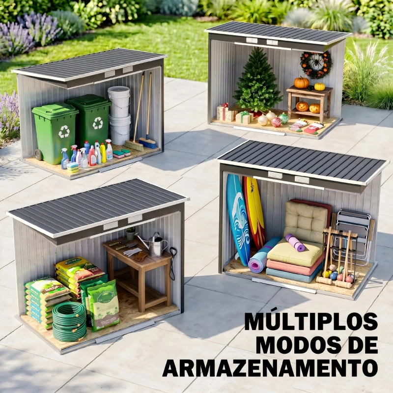 Outsunny Abrigo de Jardim 213x130x173  Abrigo de Exterior de Aço Galvanizado com Porta Corredeira para Armazenamento Cinza Escuro