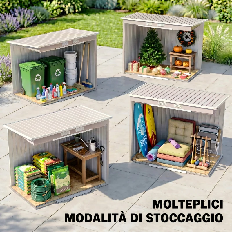 Outsunny Capanno Attrezzi con Tetto Inclinato, 2 Ingressi e Prese d'Aria, in Acciaio Zincato, 213x130x172 cm, Grigio