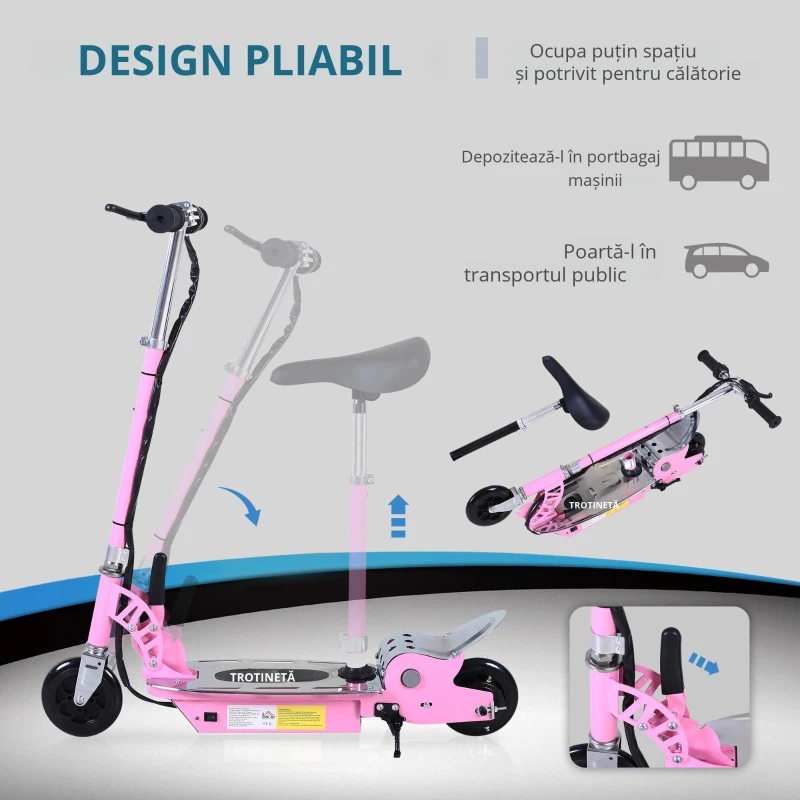 Homcom Trotineta Electrica Copii Roz – Cu sa & Baterie Reincarcabila