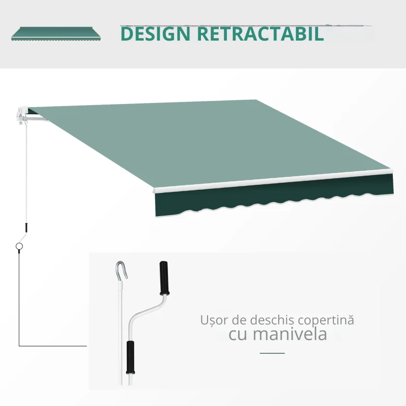 Outsunny Perdea de Soare Rulanta Manuala de Perete Tesatura de Poliester 2.5 × 2m Verde