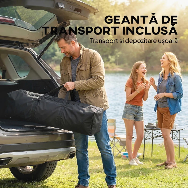 Outsunny Pavilion Pop-Up pliabil 3.5x3.5 m cu acoperiș dublu și geantă, din metal și material Oxford, gri închis