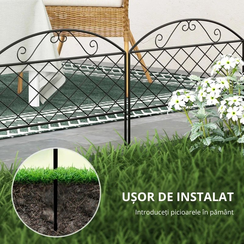 Outsunny Lot de 5 panouri de gard de grădină decorative din metal, bordură de grădină, pat de flori - dim. 305 x 43 cm