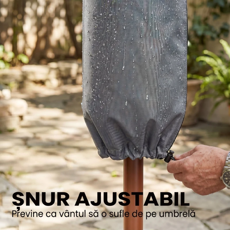 Outsunny Husă impermeabilă pentru umbrelă, protecție umbrelă cu fermoar și șnur, gri