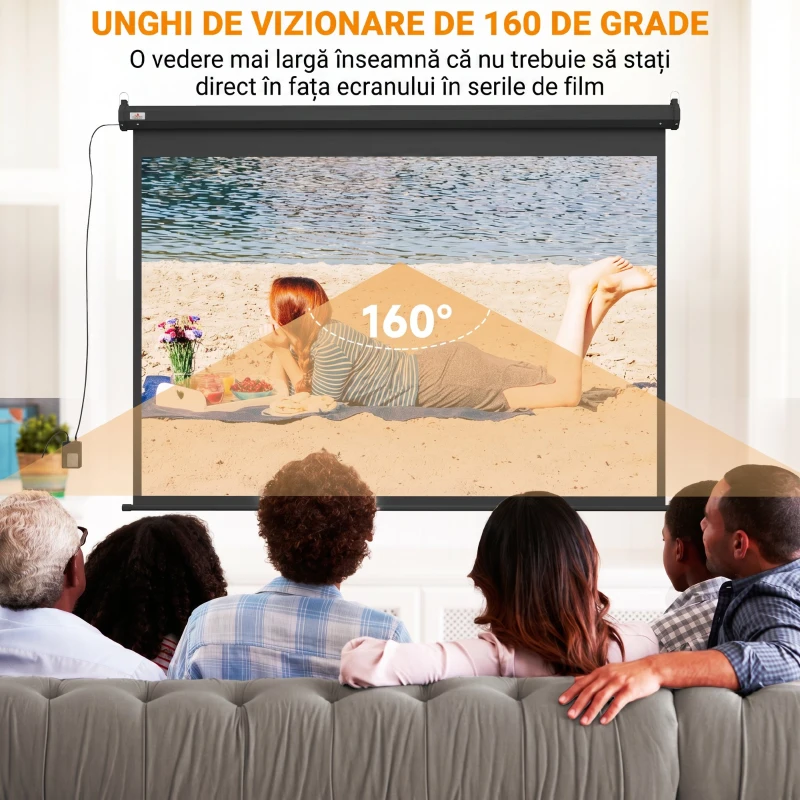 HOMCOM Ecran pentru Proiector 100" Format 4:3 Reglabil cu Telecomandă, 203x152cm, Negru