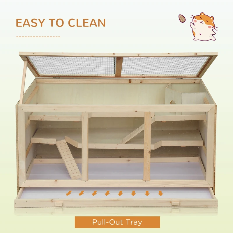 PawHut Wooden Large Hamster Cage, Syrian hamster Mouse Rats Mice Rodent Small Animals Hutch Exercise Play House Pen 115L x 57W x 55H(cm)