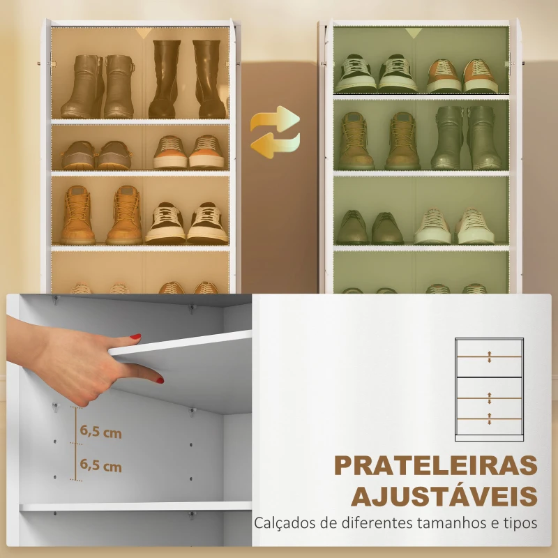 HOMCOM Sapateira Armário para Sapatos Moderno com Prateleiras Ajustáveis para 10 Pares de Sapatos 55x36x108 cm Branco Brilhante