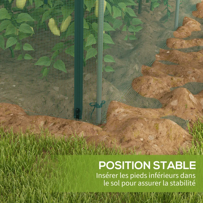 Outsunny Serre de jardin serre à tomates filet protection porte zippée enroulable HDPE, dim. 125L x 373l x 62,5H cm