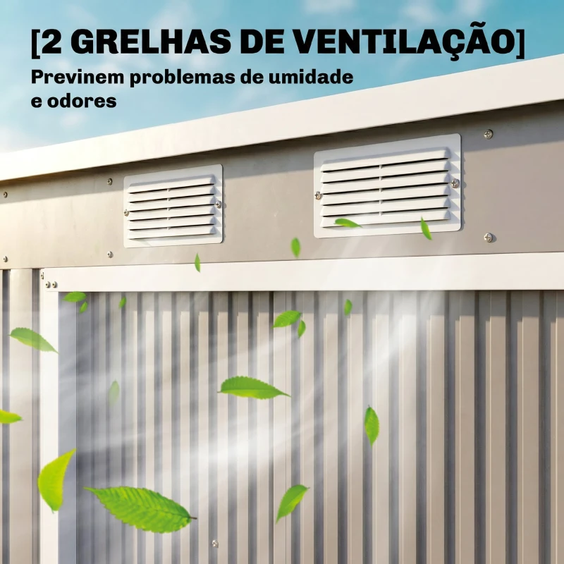 Outsunny Abrigo de Jardim 213x130x172 cm Abrigo de Exterior de Aço Galvanizado com Porta Corredeira para Armazenamento Cinza Claro