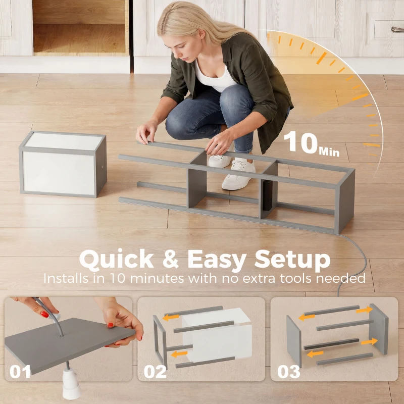 HOMCOM Floor Lamp with Shelves, 3 Layer Column Modern Standing Lamp for Living Room, Bedroom, Office, Grey