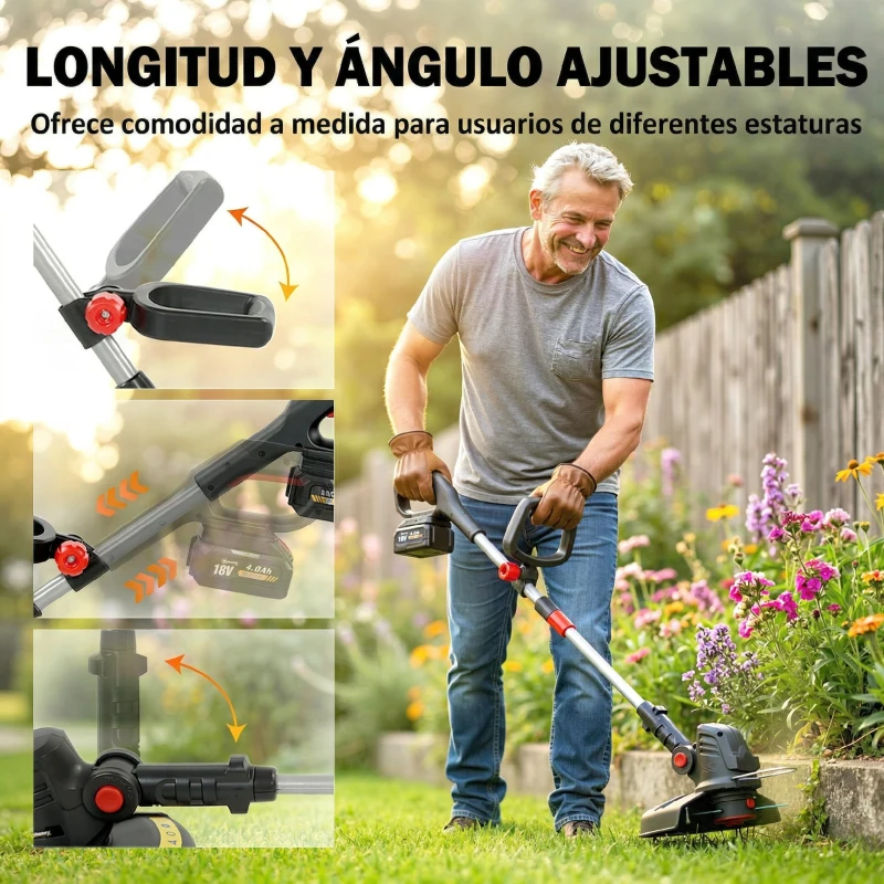 Outsunny Desbrozadora Batería 18V con 2 Baterías de 4.0Ah y Cargador Barra Ajustable Cabezal y Mango Regulables Plateado
