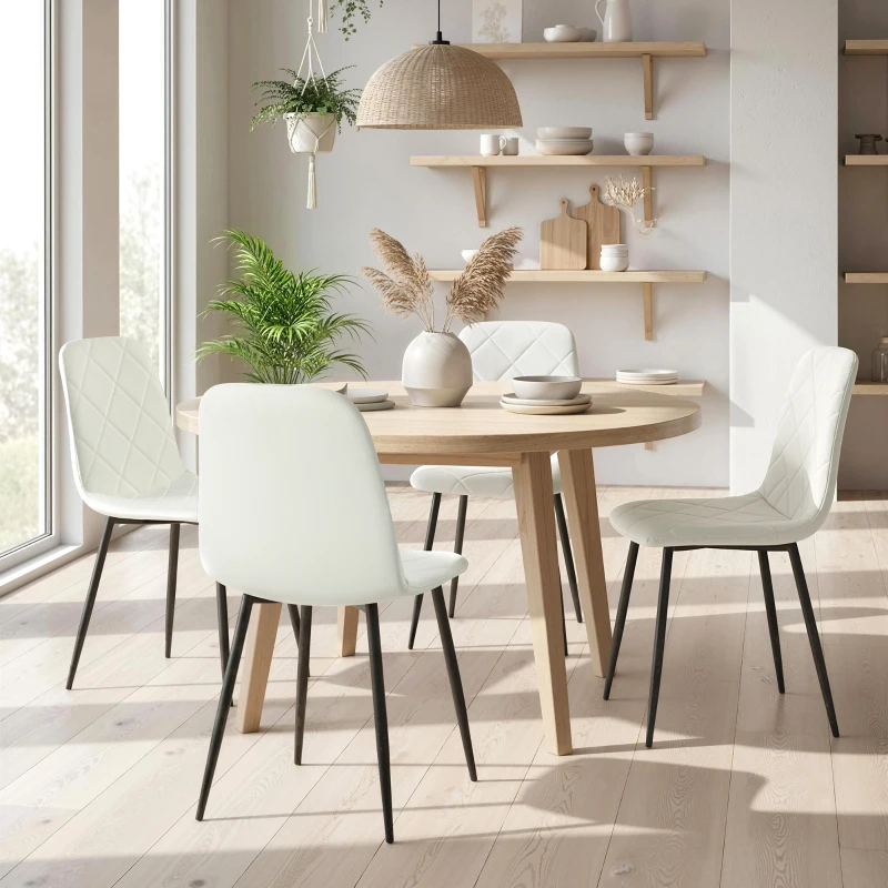 HOMCOM Lot de 4 chaises de salle à manger rembourrées avec dossier haut, pieds en acier et tissu effet velours, crème
