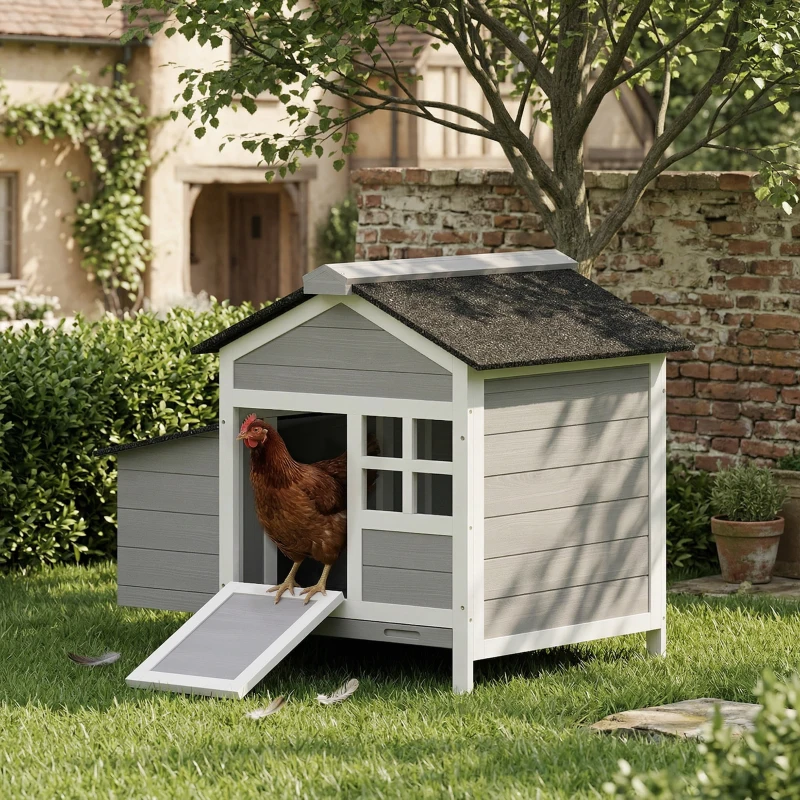 PawHut Wooden Chicken Coop with Pull-Out Tray Nesting Box for 1-2 Chickens