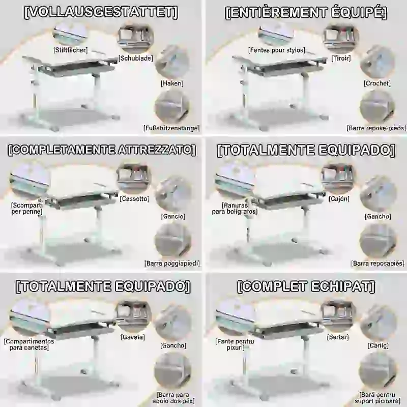 HOMCOM Birou de școală pentru copii de 6-12 ani cu scaun reglabil pe înălțime, blat înclinabil, 66x47x52-77 cm, Gri