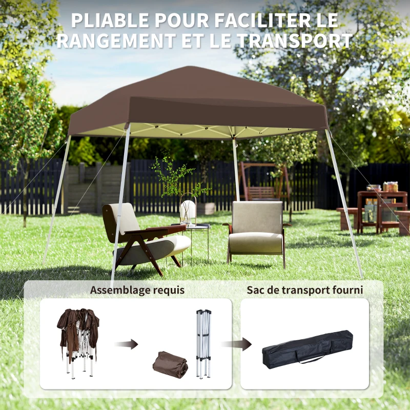 Outsunny Tonnelle Barnum de Jardin Pop-up Pliant 2,4 x 2,4 m Acier Polyester Sac de Transport Chocolat