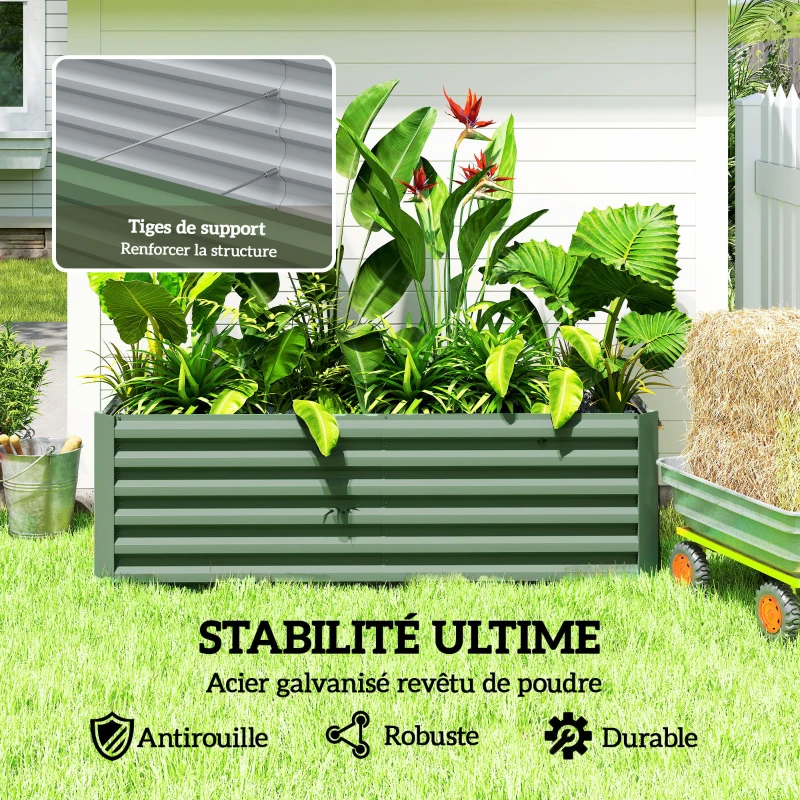 Outsunny Jardinière surélevée en acier galvanisé, lit de jardin avec fond ouvert, 180 x 90 x 57,5 cm, vert clair