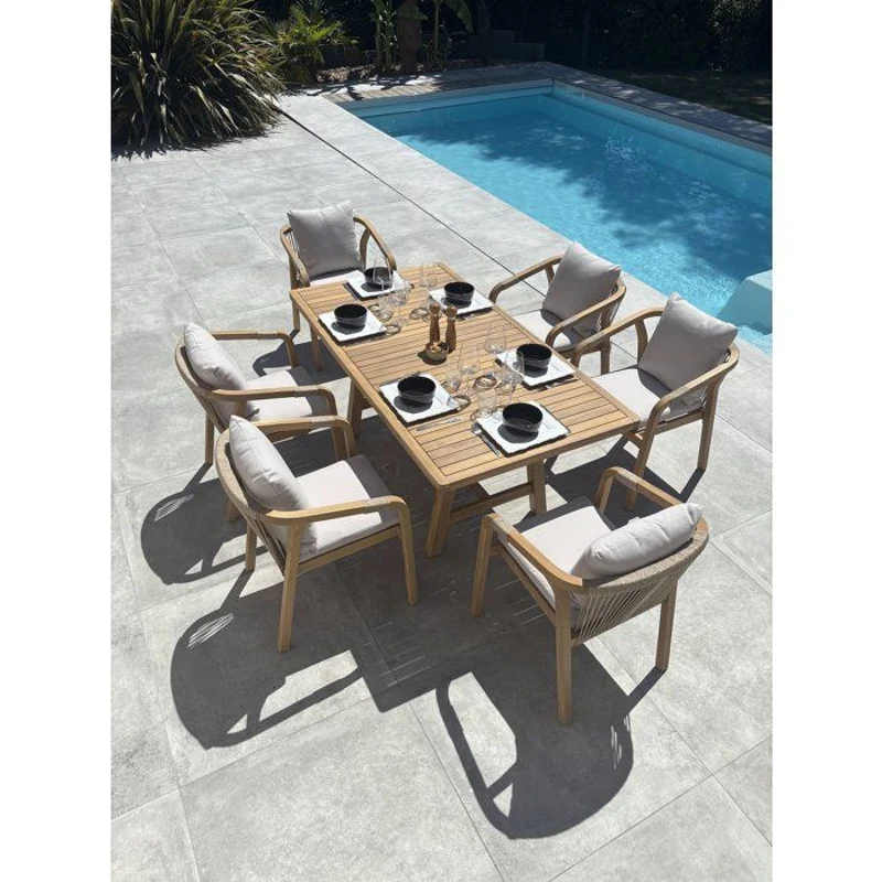 Ensemble repas de jardin - Bois d'acacia - 6 places - 170 x 90 cm - Serena