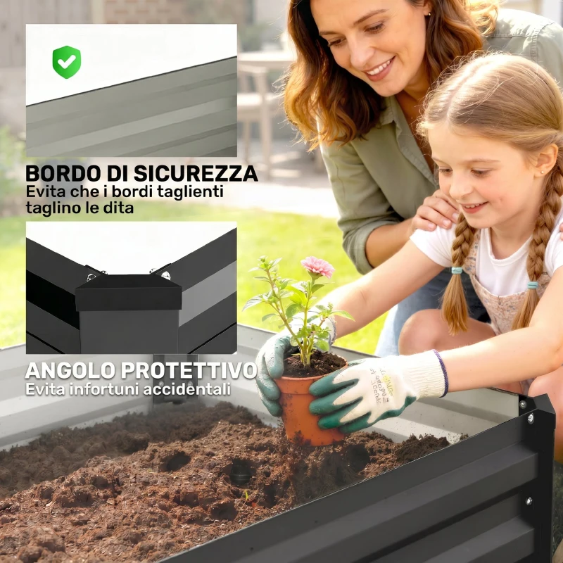 Outsunny Set di 2 Letti per Orto Rialzato con Fondo Aperto in Acciaio Galvanizzato, 100x60x30cm, Grigio