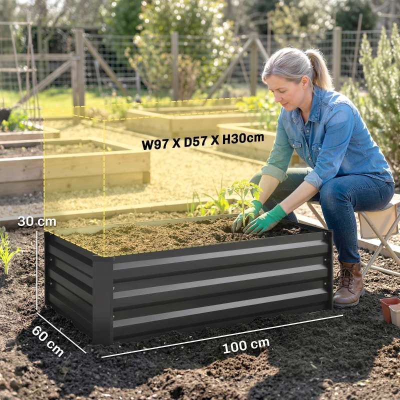 Outsunny Set de 2 jardiniere pentru grădină cu fund deschis, din oțel galvanizat, 100x60x30cm, gri