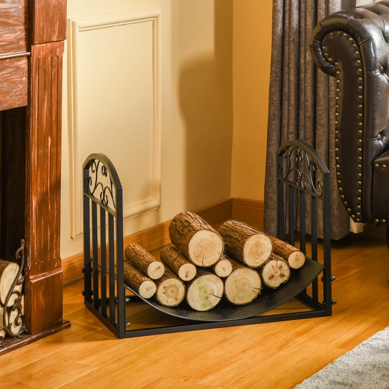 Outsunny Range bûches Porte-bûches range rack à bûches support étagère à bois de cheminée charge max. 60 kg dim. 60,5L x 36l x 46,5H cm métal époxy noir