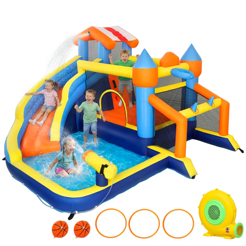 AIYAPLAY Bouncy Castle for Kids, Inflatable Bounce House with Slide, Pool (Ball Pit), Climbing Wall and Blower for Outdoor