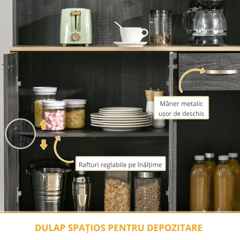 HOMCOM Bufet de Bucătărie cu Sertar și Blat, Uși și Rafturi Reglabile, 101x39x180 cm, Negru